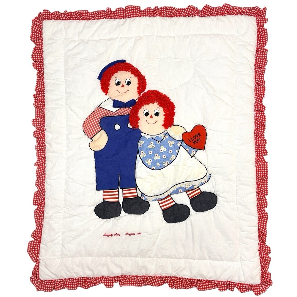 Vintage Raggedy Ann & Andy Applique Crib Quilt Nursery Bedding Set Rail Cover